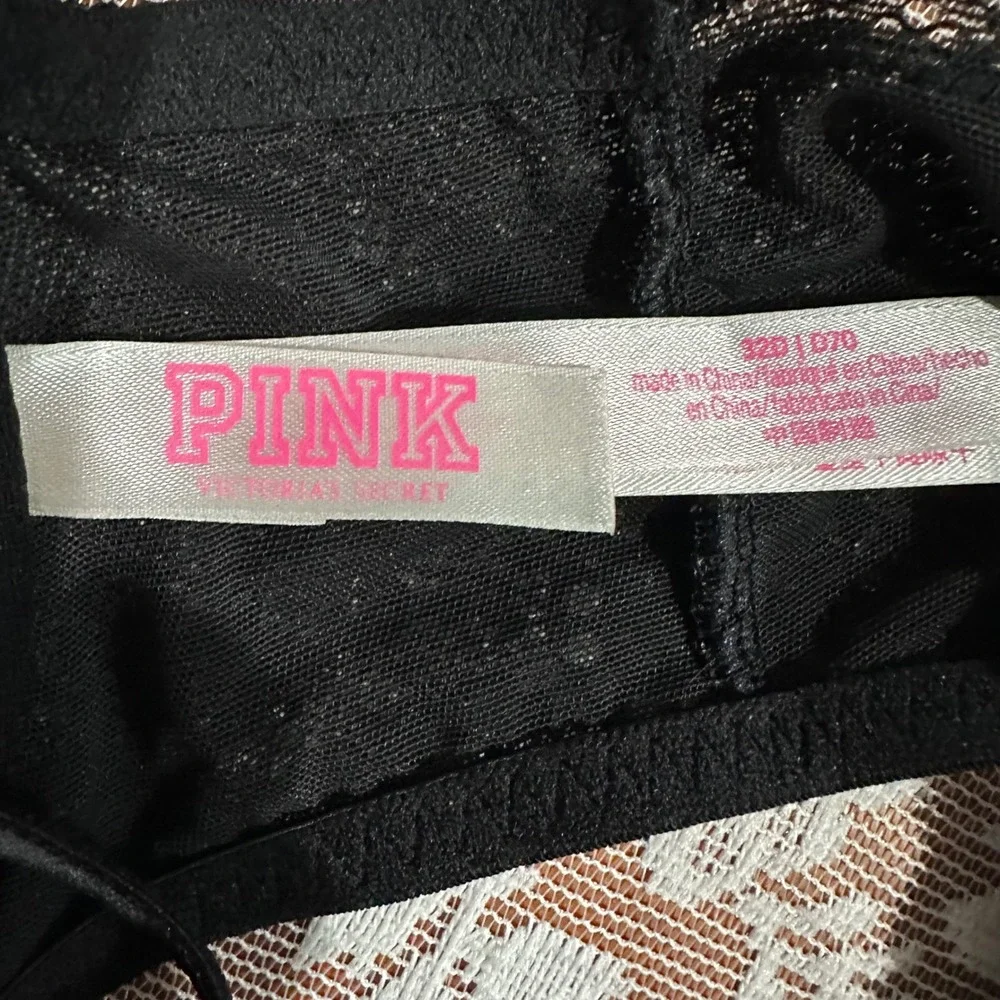 PINK Victoria's Secret Push-Up Bra Womens 32D Black Good Lace Front-Clasp T-Back